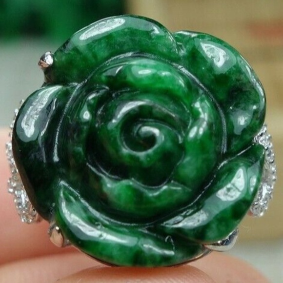 Certified Green 100% Natural A jadeite jade Ring S925 silver 戒指（Free Size） - Picture 10 of 12